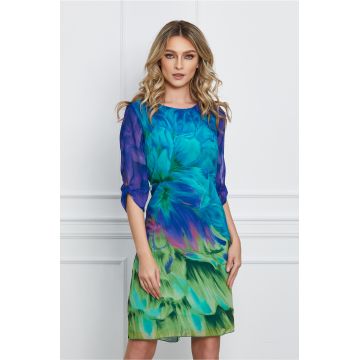 Rochie Fiona verde cu imprimeu mov