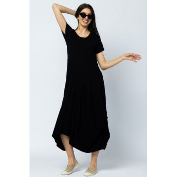 Rochie lunga in colturi, din tricot de vascoza, neagra