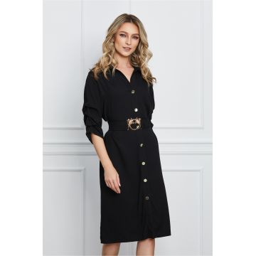 Rochie Miruna neagra tip camasa cu cordon si catarama