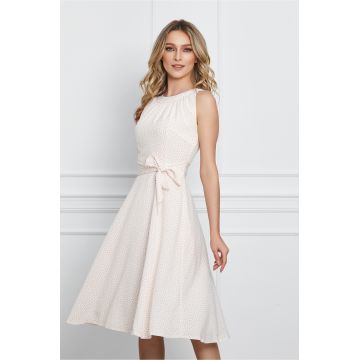 Rochie Moze alba din voal cu buline roz