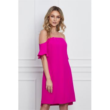 Rochie Moze fucsia lejera cu tull la bust