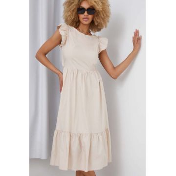 Answear Lab rochie din bumbac culoarea bej, midi, evazati