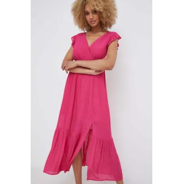 Answear Lab rochie din in culoarea roz, midi, evazati