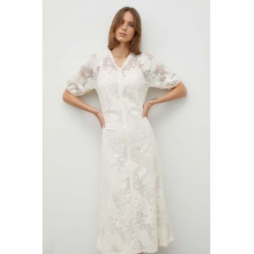 Day Birger et Mikkelsen rochie culoarea bej, midi, evazati