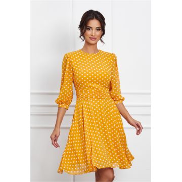 Rochie Dy Fashion din voal galbena cu buline