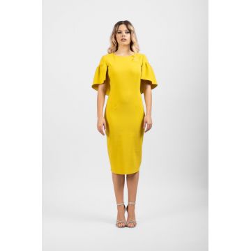 Rochie eleganta mustarie cu maneca scurta