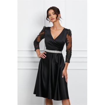 Rochie Ella Collection Adria neagra cu maneci din dantela si paiete