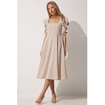 Rochie midi cu maneci bufante