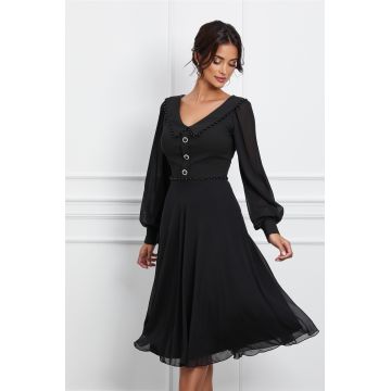 Rochie Mirabela neagra cu perlute si nasturi