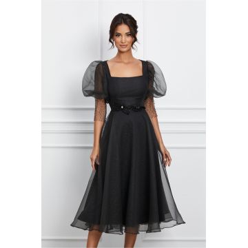 Rochie Nicoleta neagra cu glitter si strasuri