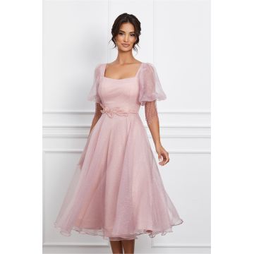 Rochie Nicoleta roz cu glitter si strasuri