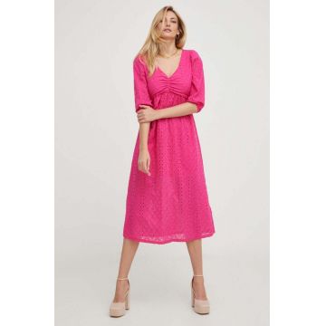 Answear Lab rochie culoarea roz, midi, evazati