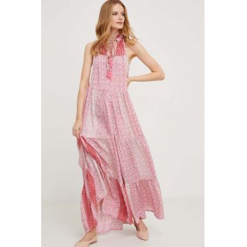 Answear Lab rochie de matase culoarea rosu, maxi, evazati