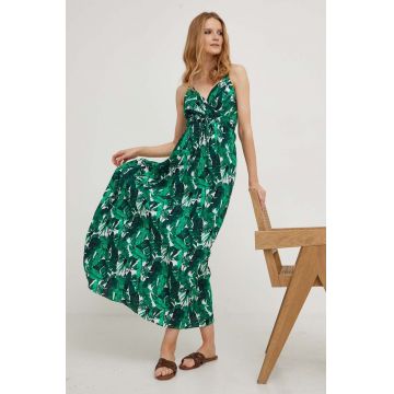 Answear Lab rochie din bumbac culoarea verde, maxi, evazati