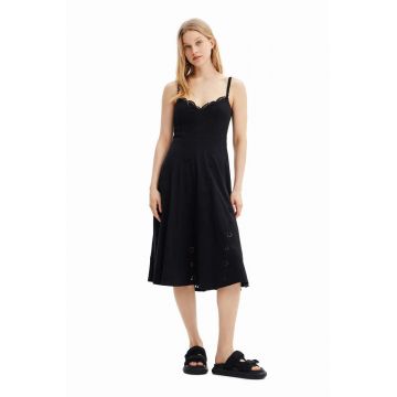 Desigual rochie culoarea negru, midi, evazati