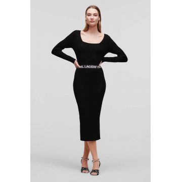 Karl Lagerfeld rochie culoarea negru, midi, mulata