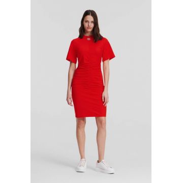 Karl Lagerfeld rochie din bumbac culoarea portocaliu, mini, mulata