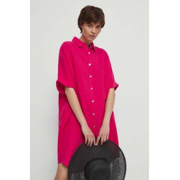 Medicine rochie din bumbac culoarea roz, midi, oversize