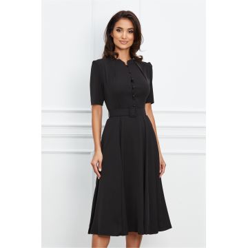 Rochie Dy Fashion neagra cu nasturi la bust si curea in talie