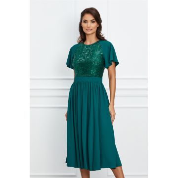 Rochie Dy Fashion verde vaporoasa cu paiete la bust