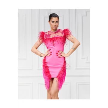 Rochie Eleganta de Dama, cu Fulgi si Franjuri, Ayleen, Roz Neon