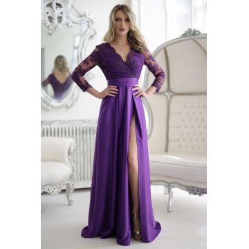 Rochie lunga eleganta din tafta mov cu broderie