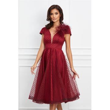 Rochie MBG bordo din tull cu buline catifelate