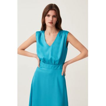 Rochie midi de satin cu decolteu in V