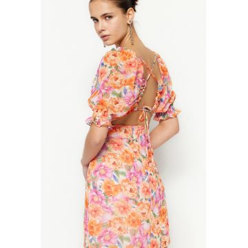 Rochie mini evazata cu model floral