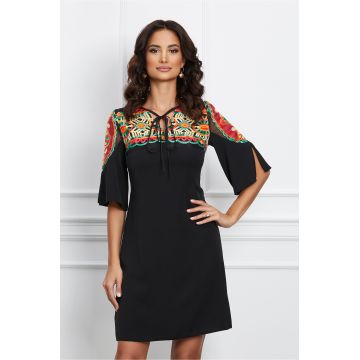 Rochie Moze neagra cu broderie orange la bust