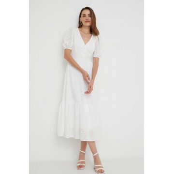 Answear Lab rochie din bumbac culoarea alb, midi, evazati
