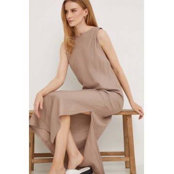 Answear Lab rochie din in culoarea bej, maxi, drept
