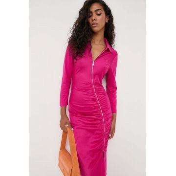 Karl Lagerfeld rochie din bumbac culoarea roz, maxi, mulata