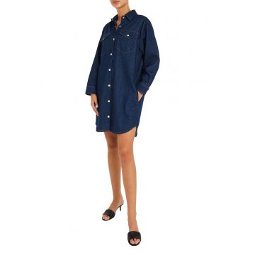 Rochie-camasa din denim cu buline