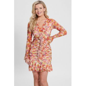 Rochie cu imprimeu floral si drapaje