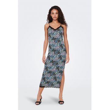 Rochie cu model floral si slit lateral