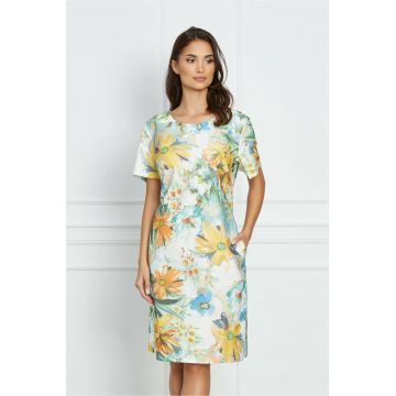Rochie Daniela alba cu flori galbene