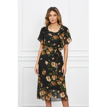 Rochie Daria neagra din voal cu flori maro