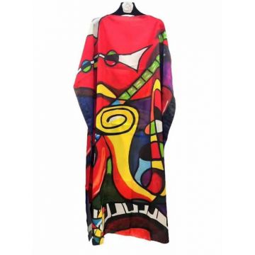 Rochie de plaja lunga tip poncho din matase cu reproducere colorata intens a lui Picasso