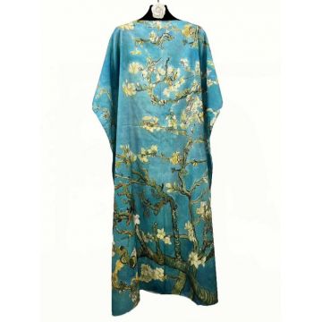 Rochie de plaja lunga tip poncho din matase cu reproducere dupa    Migdal Inflorind   de Van Gogh
