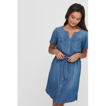 Rochie din denim cu buzunare pe piept