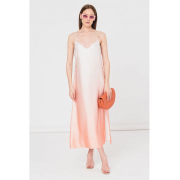 Rochie dreapta de satin cu slituri laterale Kasaka - Alb/Piersica