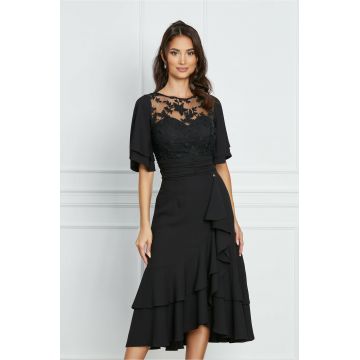 Rochie Dy Fashion neagra din triplu voal cu bust din dantela