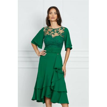 Rochie Dy Fashion verde din triplu voal cu bust din dantela