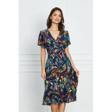Rochie Fabia bleumarin cu imprimeu multicolor