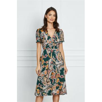 Rochie Fabia verde cu imprimeu floral