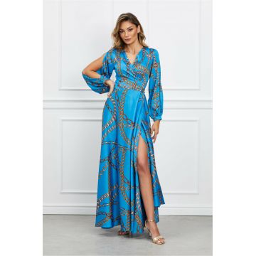 Rochie LaDonna lunga albastra cu imprimeu chain