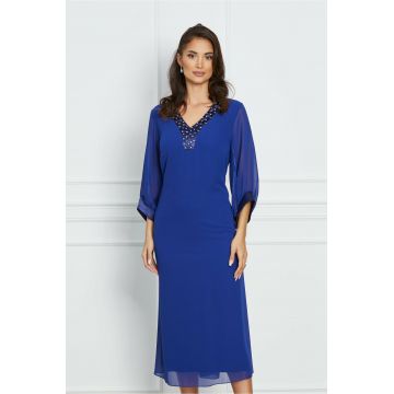 Rochie Malvina albastra cu strasuri pe bust