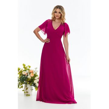 Rochie maxi cu decolteu in V si segment brodat pe partea din spate