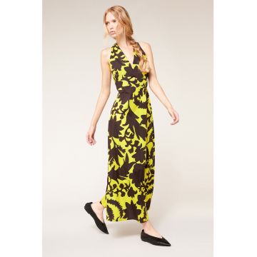 Rochie maxi cu model tropical si slit pe partea din spate